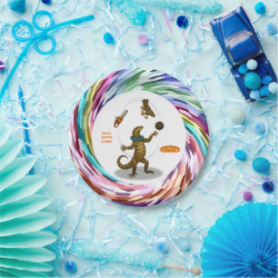 Gordy, goanna juggler paper plate