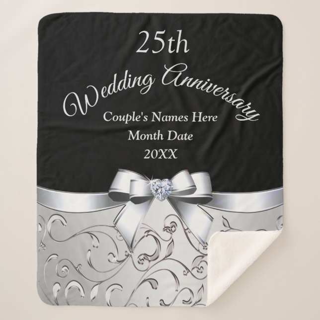 Gorgeous 25 Year Anniversary Gift for Wife Husband Sherpa Blanket (Front)