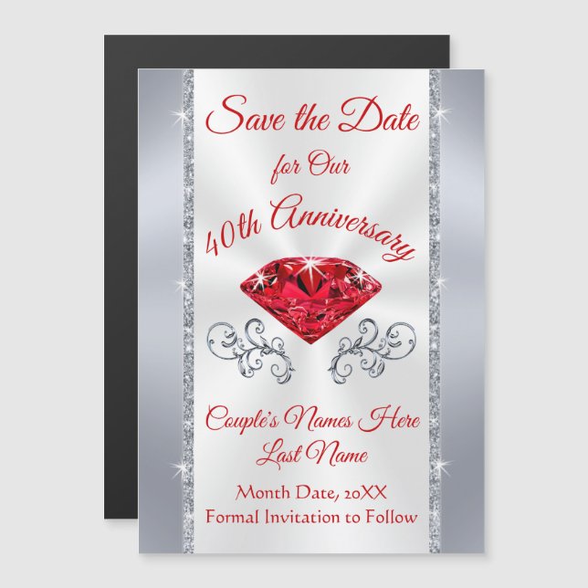 Gorgeous 40th Anniversary Save the Date Magnets (Front/Back)