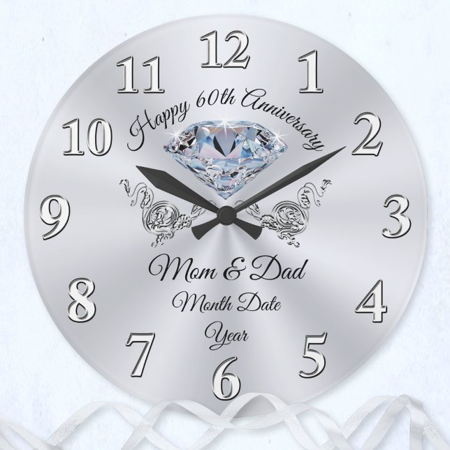 Gorgeous 60th Anniversary Gift for Parents Large Clock (60th wedding anniversary gifts for parents. 60th wedding anniversary gifts for grandparents. Diamond)