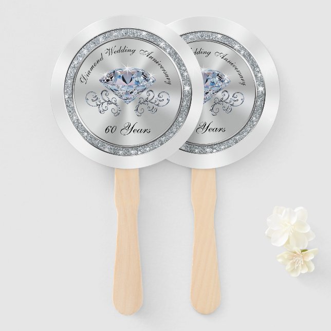 Gorgeous 60th Wedding Anniversary Party Favours Hand Fan (Front and Back)