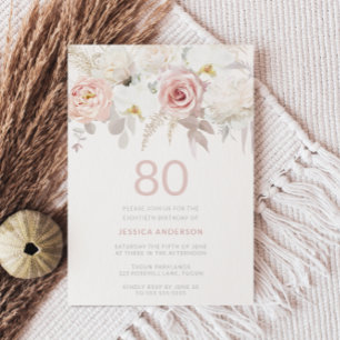 Gorgeous 80th Birthday Party Blush Floral Invitation