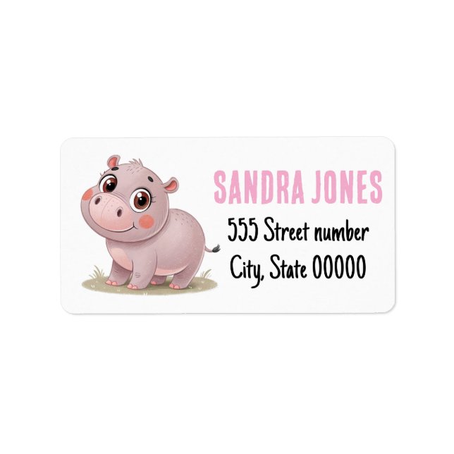 Gorgeous address labels cute hippo (Front)