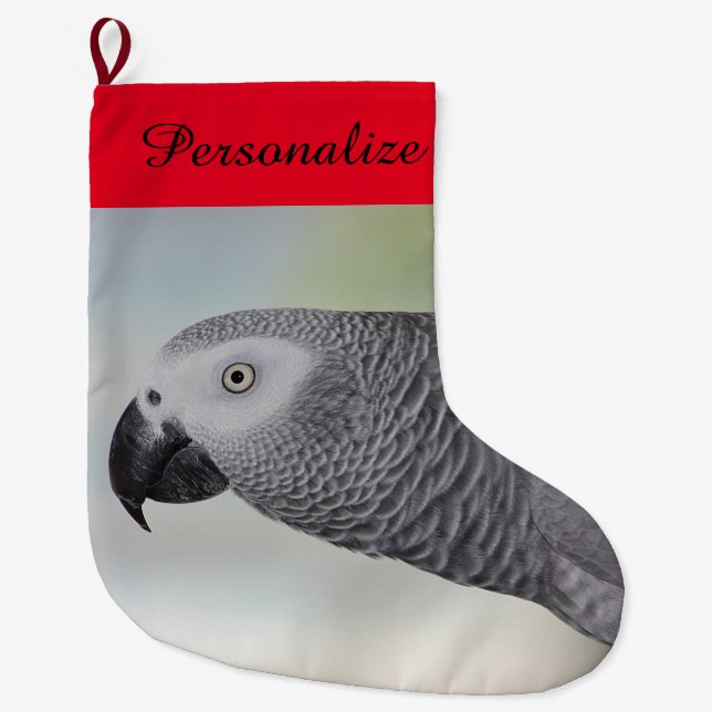 Gorgeous African Grey Parrot Large Christmas Stocking (Front)