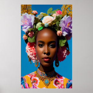 Gorgeous African lady with flowers Poster