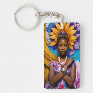 Gorgeous African woman with a watch Key Ring