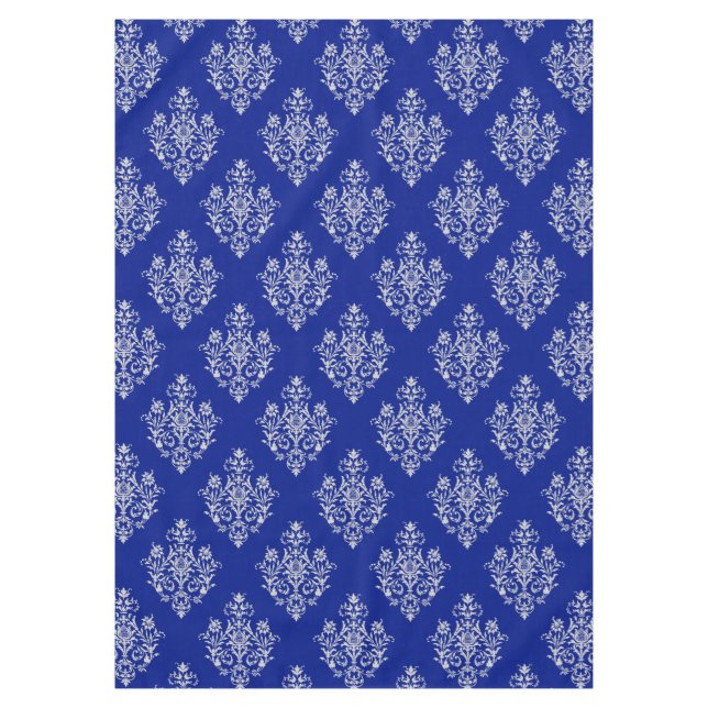 Gorgeous and Stylish Damask Pattern On Cobalt Blue Tablecloth (Front)