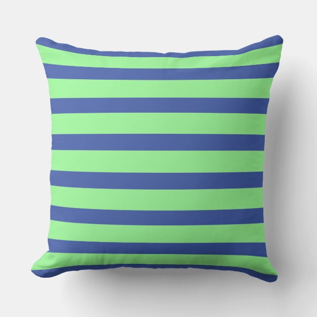 Gorgeous and Vibrant Cobalt Blue and Green Stripes Cushion (Front)