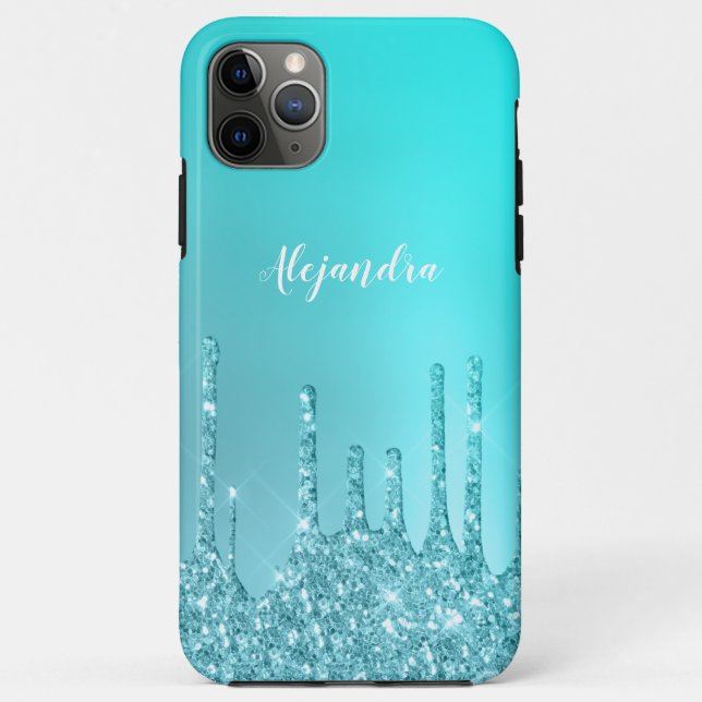 Gorgeous aqua blue mint & turquoise glitter drips Case-Mate iPhone case (Back)