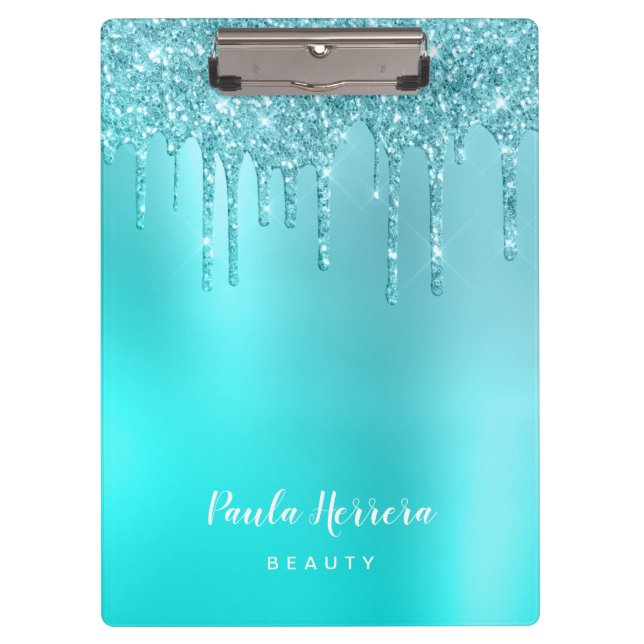 Gorgeous aqua blue mint & turquoise glitter drips clipboard (Front)