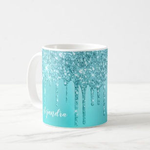 Gorgeous aqua blue mint & turquoise glitter drips coffee mug