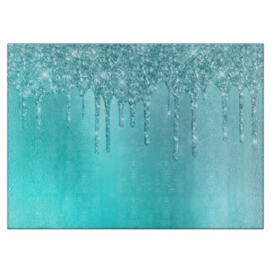 Gorgeous aqua blue mint & turquoise glitter drips cutting board