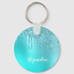 Gorgeous aqua blue mint & turquoise glitter drips key ring