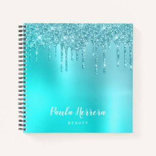 Gorgeous aqua blue mint & turquoise glitter drips notebook