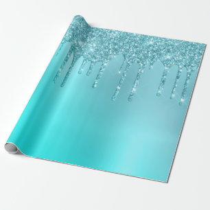 Gorgeous aqua blue mint & turquoise glitter drips wrapping paper