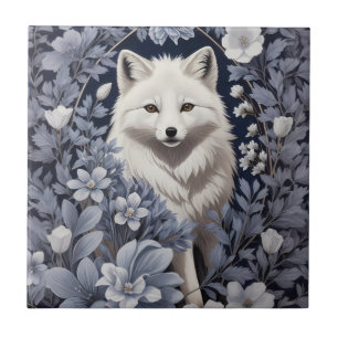 Gorgeous Arctic Fox William Morris Inspired Ceramic Tile