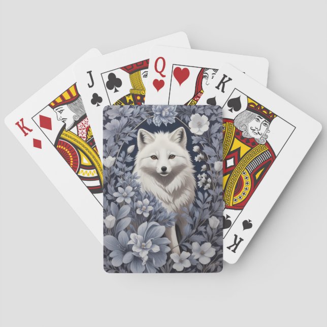 Gorgeous Arctic Fox William Morris Inspired Playing Cards (Back)