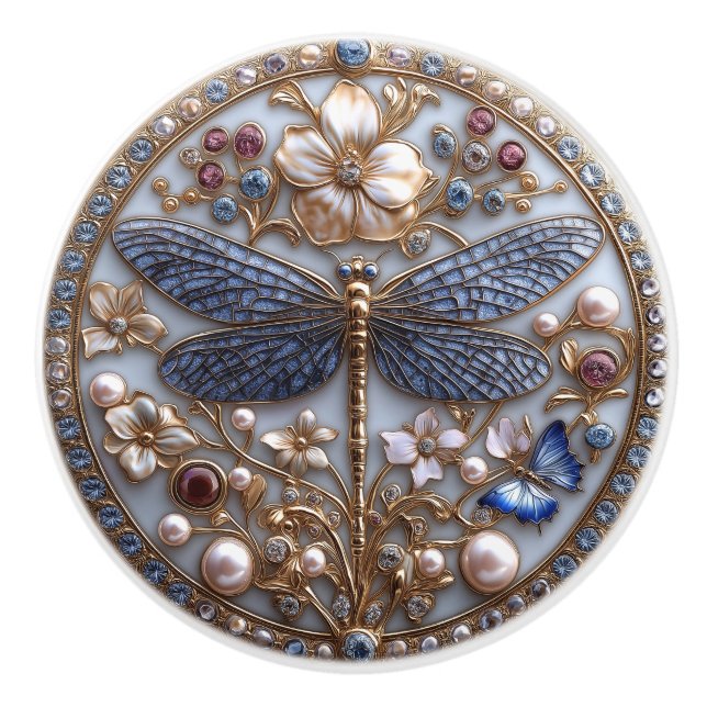 Gorgeous Art Deco Dragonfly Ceramic Knob (Front)