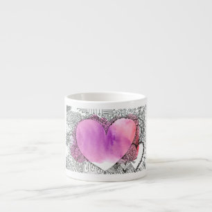 Gorgeous Art Pen and Ink Art on Watercolor Wash Espresso Cup
