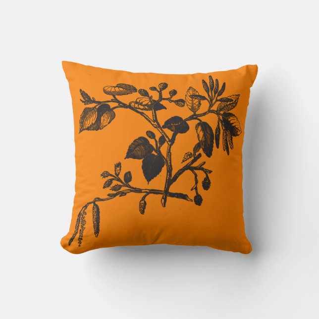 Gorgeous Autumn Orange with Alder Branch Cushion (Front)