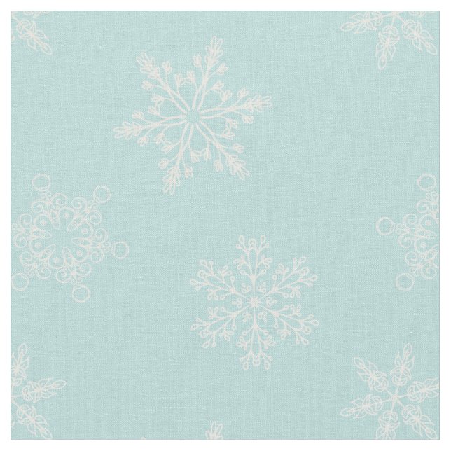 Gorgeous Baby Blue Snowflakes Christmas Pattern Fabric (Close Up)