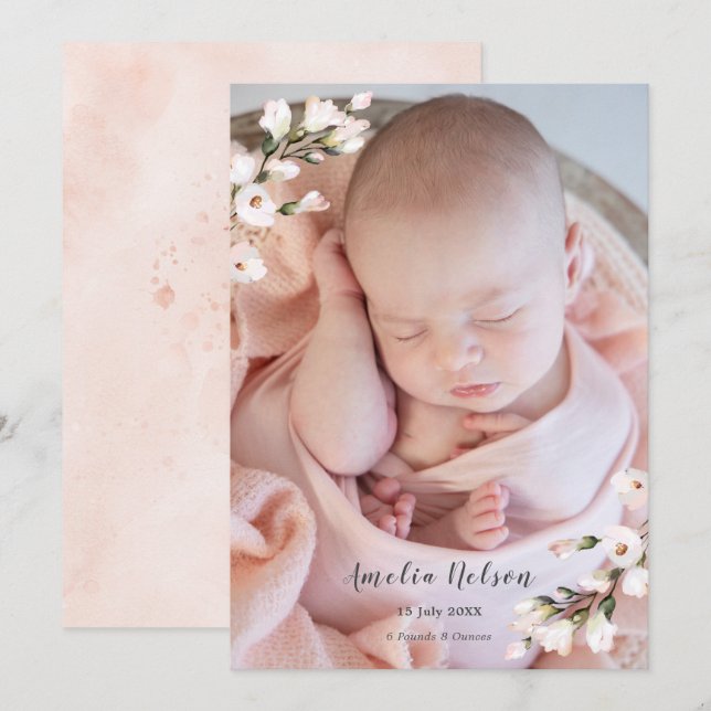 Gorgeous Baby Girl Newborn Birth Announcement (Front/Back)