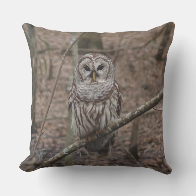 Gorgeous Barred Owl in Forest Throw Pillow (Front)