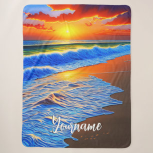 Gorgeous beach sunset sherpa blanket