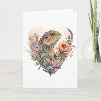 Gorgeous Bearded Dragon in Flowers Valentine's Day Holiday Card