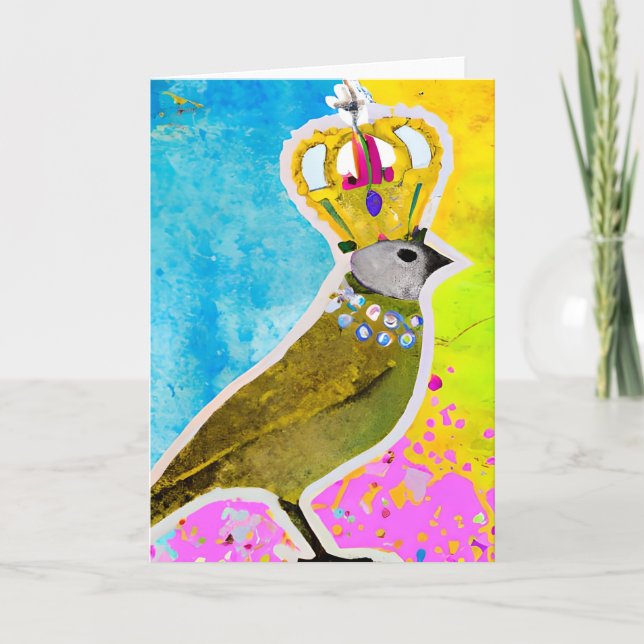Gorgeous Bird in a Crown Colourful Collage Card (Front)