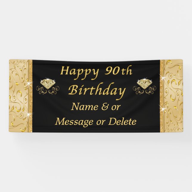 Gorgeous Black and Gold 70th Birthday Banner (Horizontal)