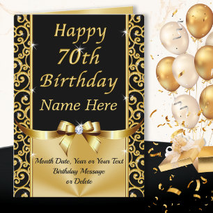 Gorgeous Black and Gold Happy 70th Birthday Cards