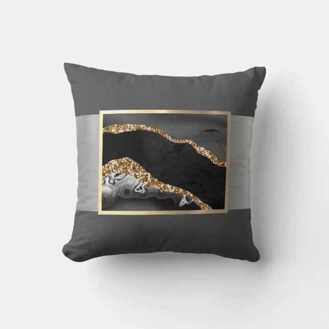 Gorgeous Black and Gold Marble Design Cushion (Front)