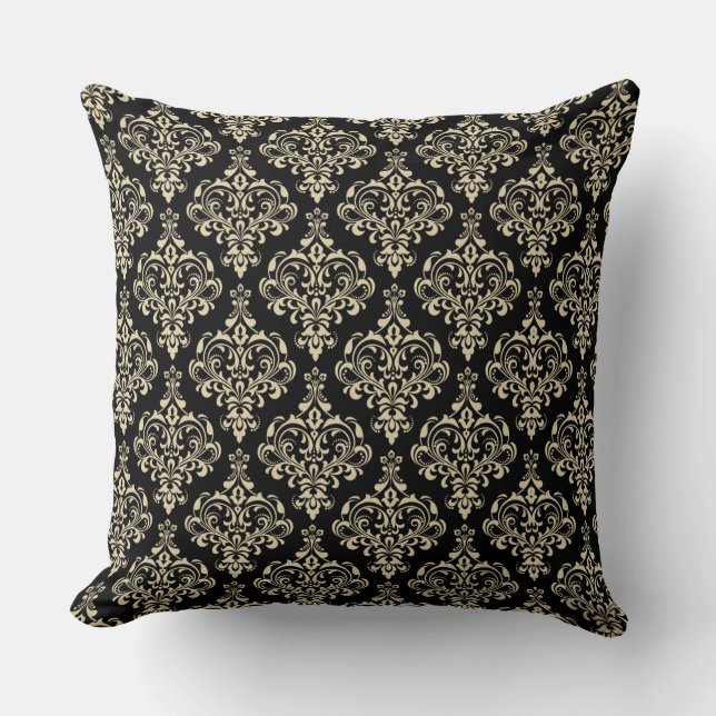 Gorgeous Black Classic Elegant Damask Pattern Cushion (Front)