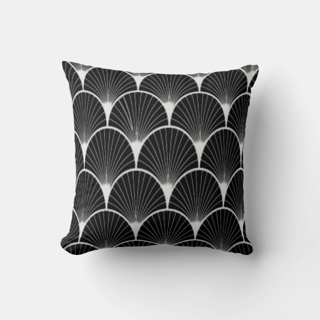 Gorgeous Black & White Art Deco Fan Design Pillow (Front)