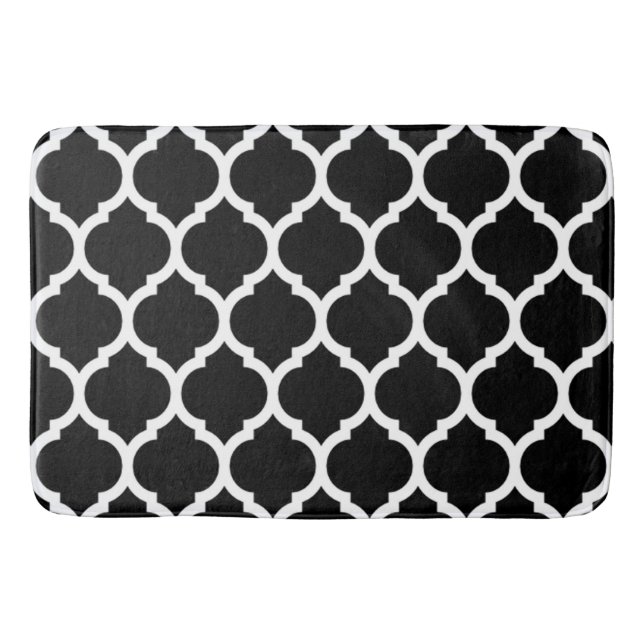 Gorgeous Black White Moroccan Quatrefoil Pattern Bath Mat (Front)