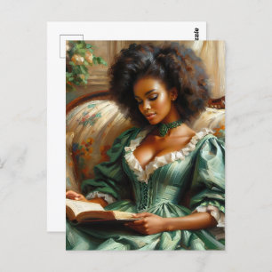 Gorgeous Black Woman Reading A Book Indoors Postcard