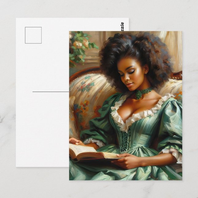 Gorgeous Black Woman Reading A Book Indoors Postcard (Front/Back)
