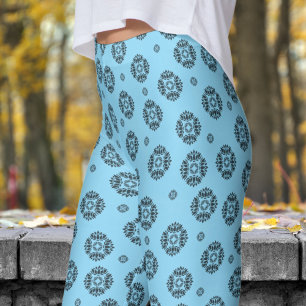 Gorgeous Blue and Black Mandela Pattern Leggings