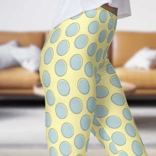 Gorgeous Blue and Cream White Polka Dot Pattern Leggings