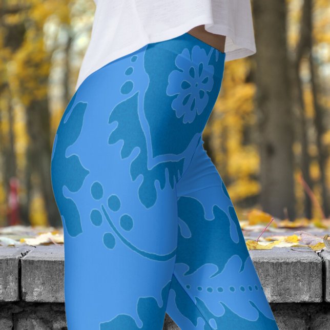 Gorgeous Blue and French Blue Floral Print Leggings (Blue and Chic Bleu de France)