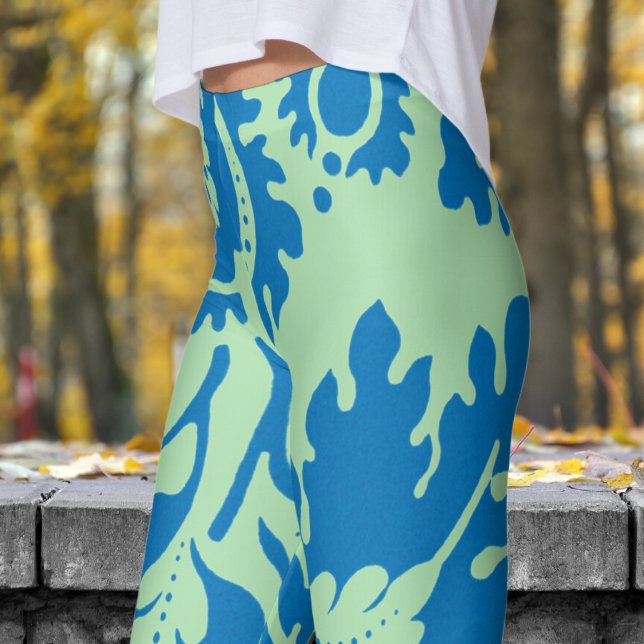 Gorgeous Blue and Green Floral Print Leggings (William Morris Inspired - Floral on Celadon Leggings)