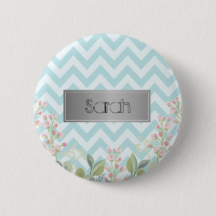 Gorgeous Blue And White Background, Cool Flowers 6 Cm Round Badge