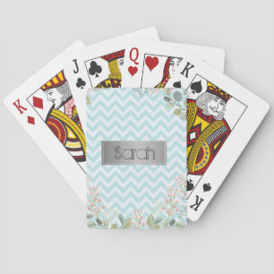 Gorgeous Blue And White Background, Cool Flowers Playing Cards