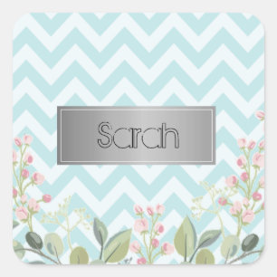 Gorgeous Blue And White Background, Cool Flowers Square Sticker