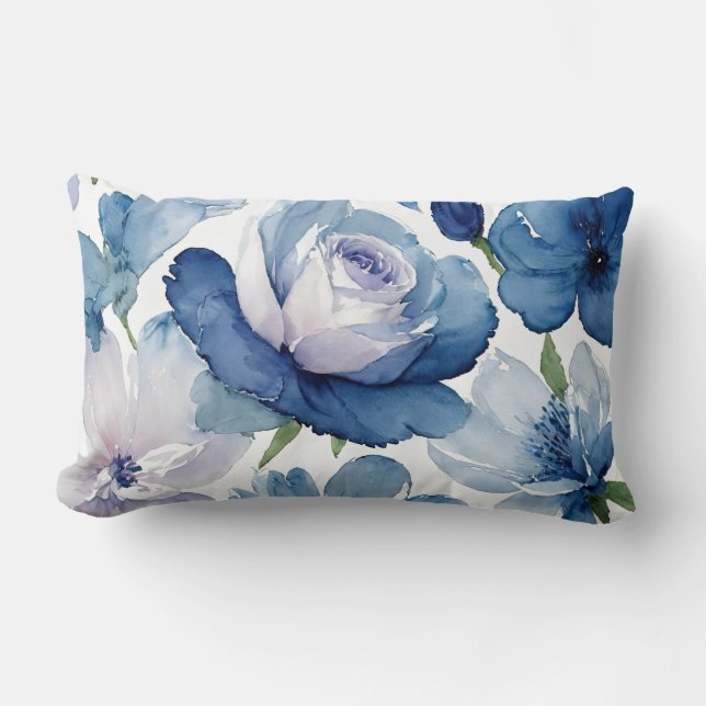 Gorgeous Blue and White Floral Lumbar Cushion (Front)