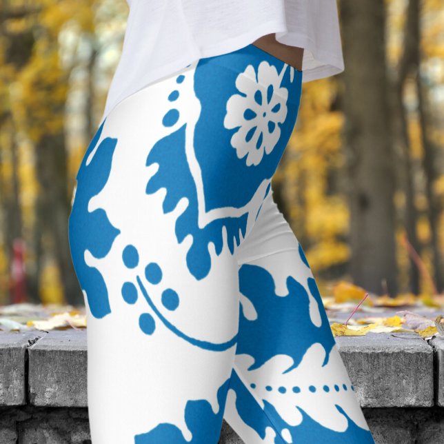 Gorgeous Blue and White Floral Print Leggings (Blue and White Floral)