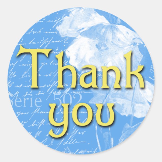 Gorgeous Blue and Yellow Thank You Stickers (Front)