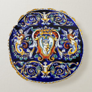 Gorgeous Blue Angels and Cherubs Round Cushion