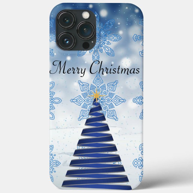 Gorgeous Blue Christmas Tree, Snowflake Case-Mate iPhone Case (Back)